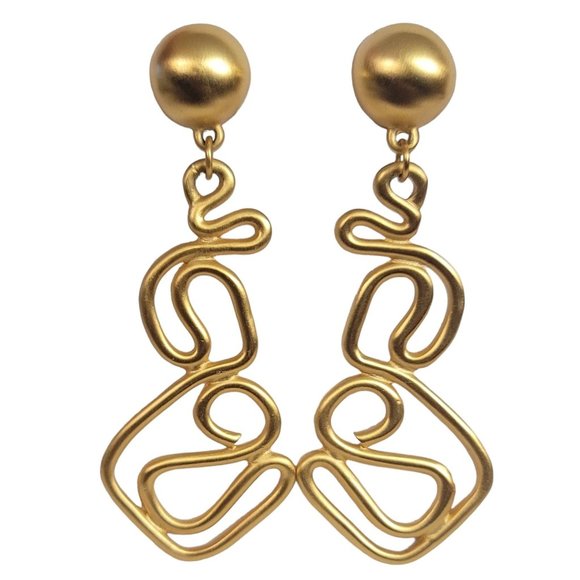 Unsigned Anne Klein Matte Gold Tone Modernist Snake Dangle Clip-On Earrings E59 - Picture 8 of 8